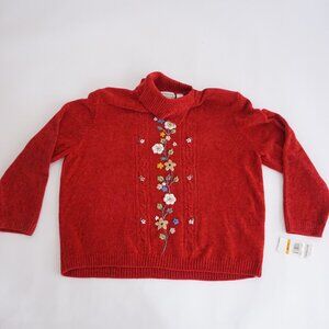 Vintage Alfred Dunner Red Floral Embroidered Chenille Sweater Grandmacore 3X NWT
